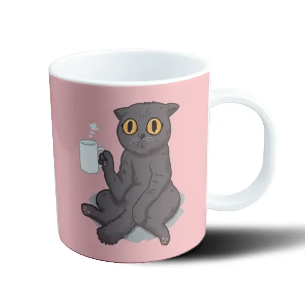 Taza de Plástico Gato Gris con Taza de Café