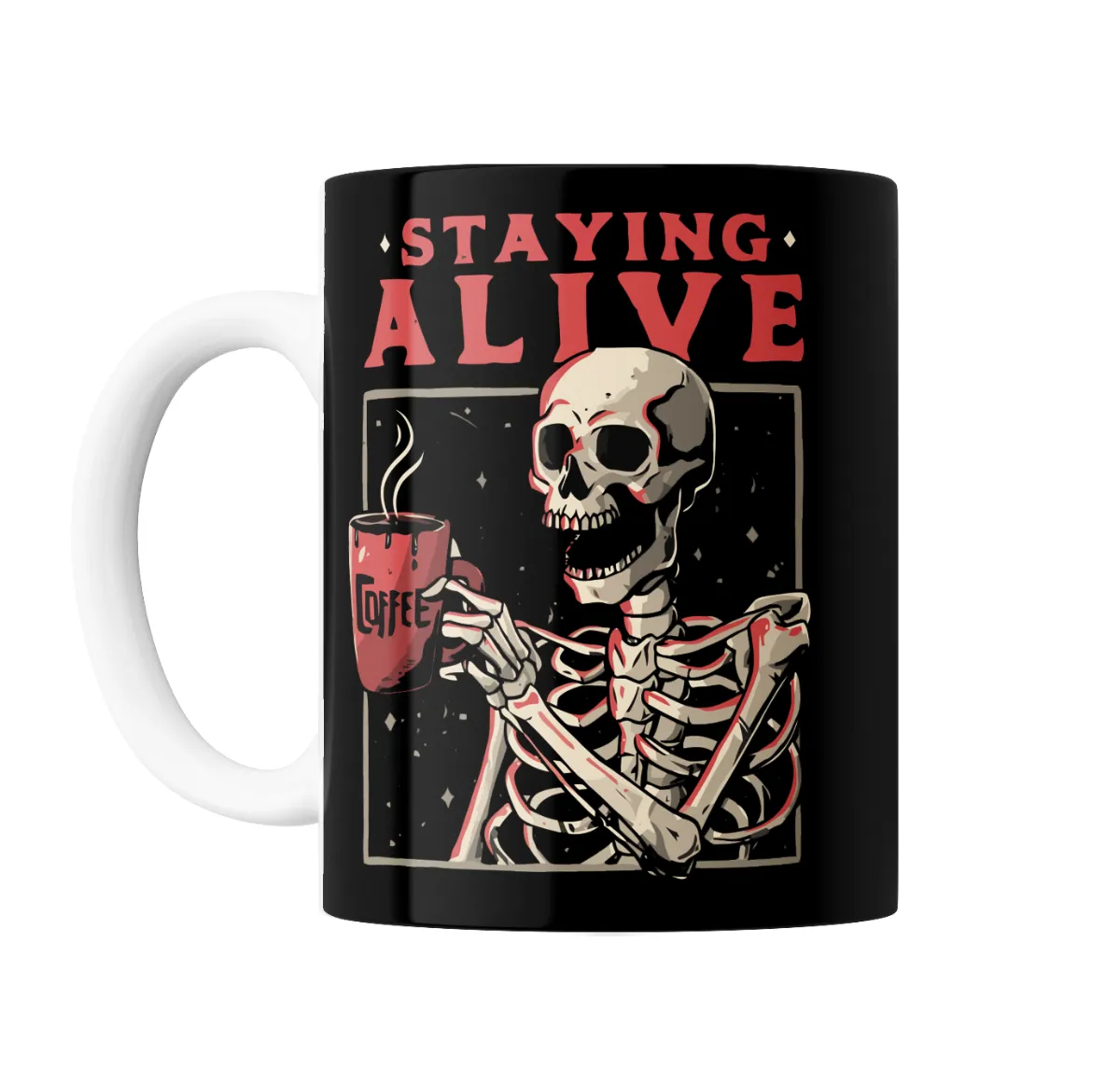 Taza de Cerámica Staying Alive Esqueleto con Café - vista 2