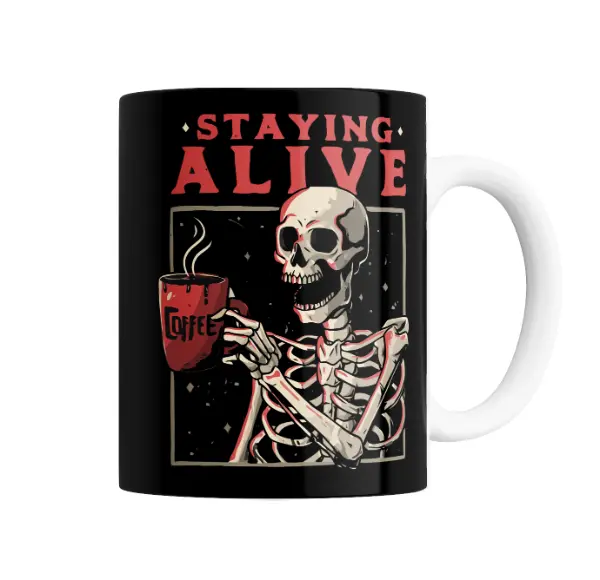 Taza de Cerámica Staying Alive Esqueleto con Café
