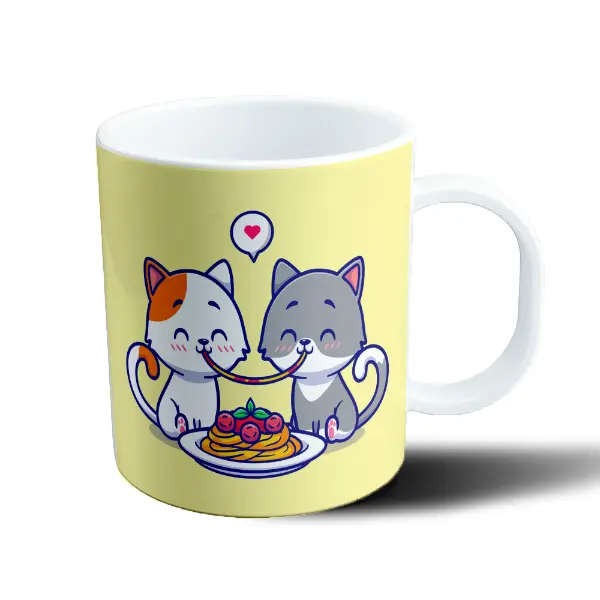 Taza de Plástico Gatitos Enamorados Comiendo Spaghetti
