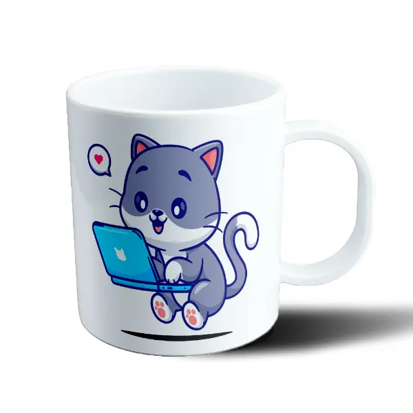 Taza de Plástico Gatito Programador con Notebook