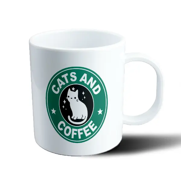 Taza de Plástico Cats and Coffee Gato Blanco