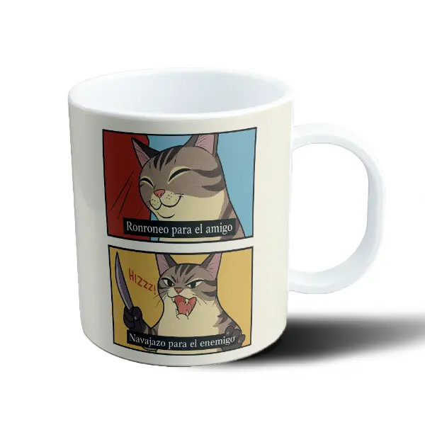 Taza de Plástico Gatito Ronroneo para el amigo y Navajazo para el enemigo
