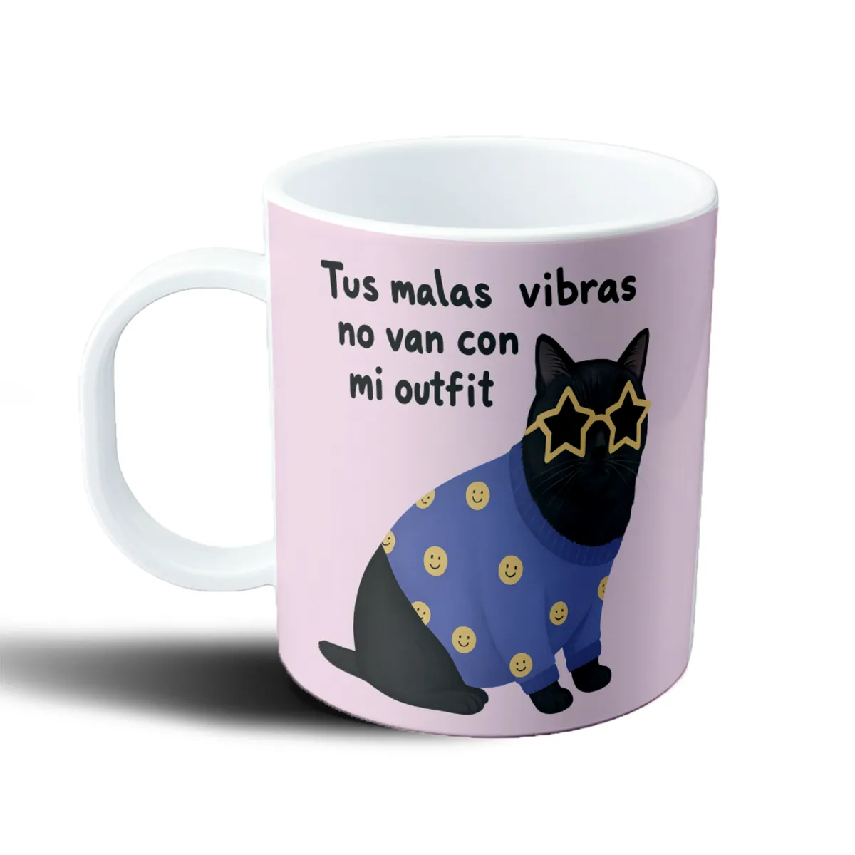 Taza de Plástico Gatito Tus Malas Vibras No Van Con Mi Outfit - vista 2