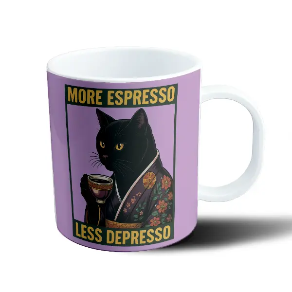Taza de Plástico Gato Samurai Más Espresso Menos Depresso