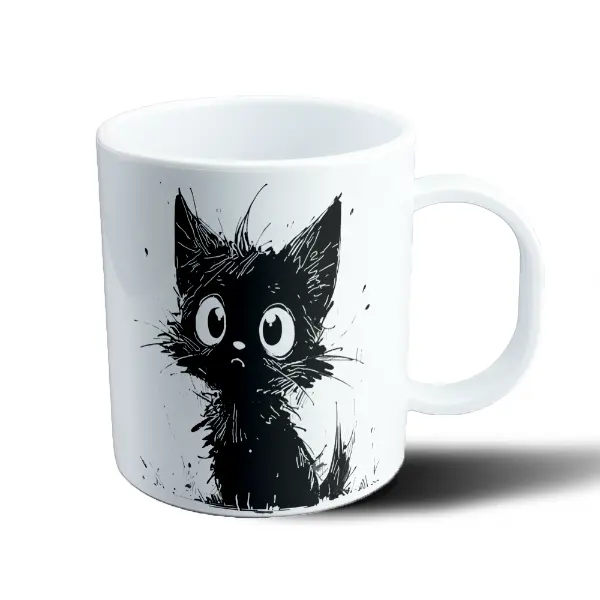 Taza de Plástico Gatito Negro Ojos Grandes