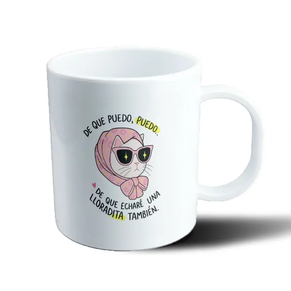 Taza de Plástico Gatito Lloradita con Pañuelo y Lentes