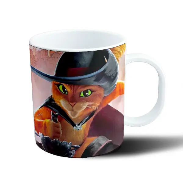 Taza de Plástico Gato con Botas Sombrero y Capa