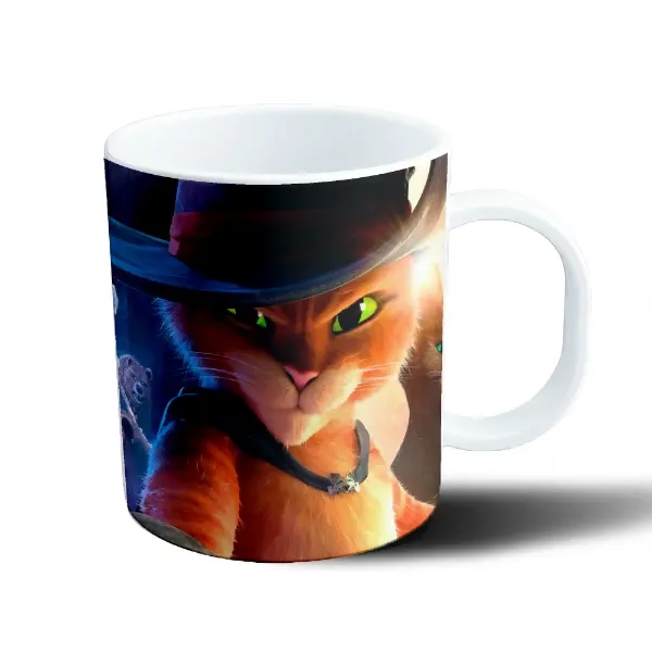 Taza de Plástico Gato con Botas Sombrero y Mirada