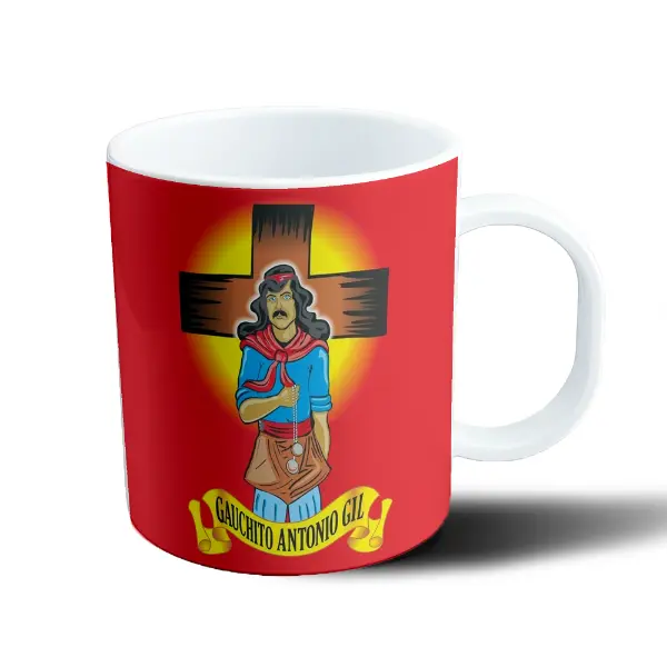 Taza de Plástico Gauchito Gil con Cruz y Pañuelo Rojo