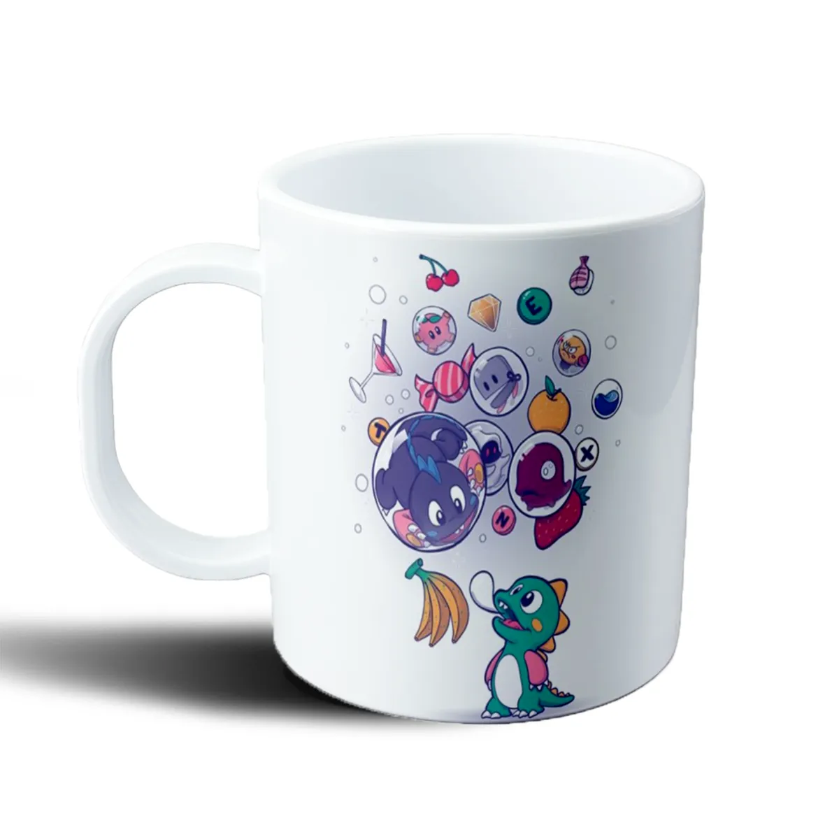 Taza de Plástico Gamer Personajes en Burbujas y Frutas - vista 2