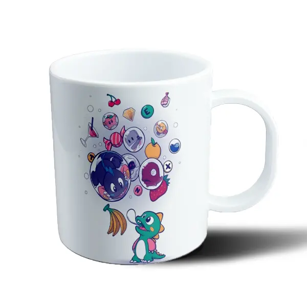 Taza de Plástico Gamer Personajes en Burbujas y Frutas