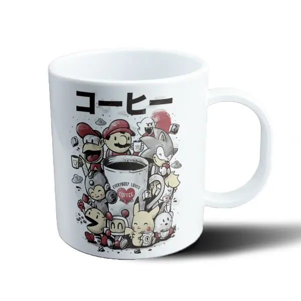 Taza de Plástico Coffee and Games Mario Sonic Pac-Man Pikachu