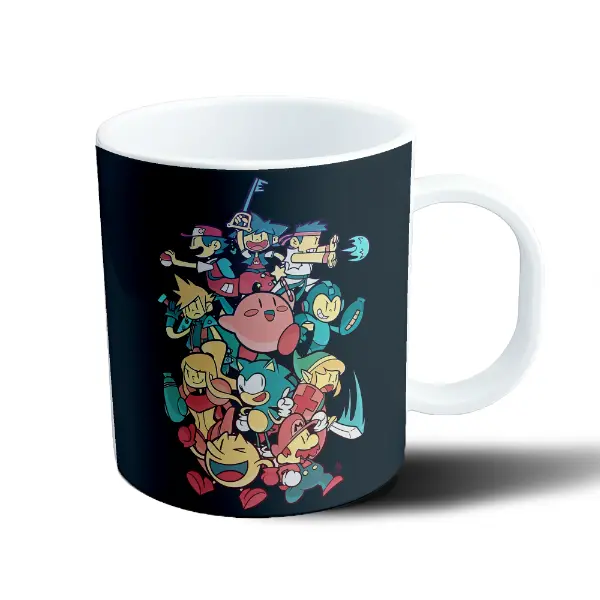 Taza de Plástico Crossover Gamer Mario Sonic Kirby Pac-Man Zelda
