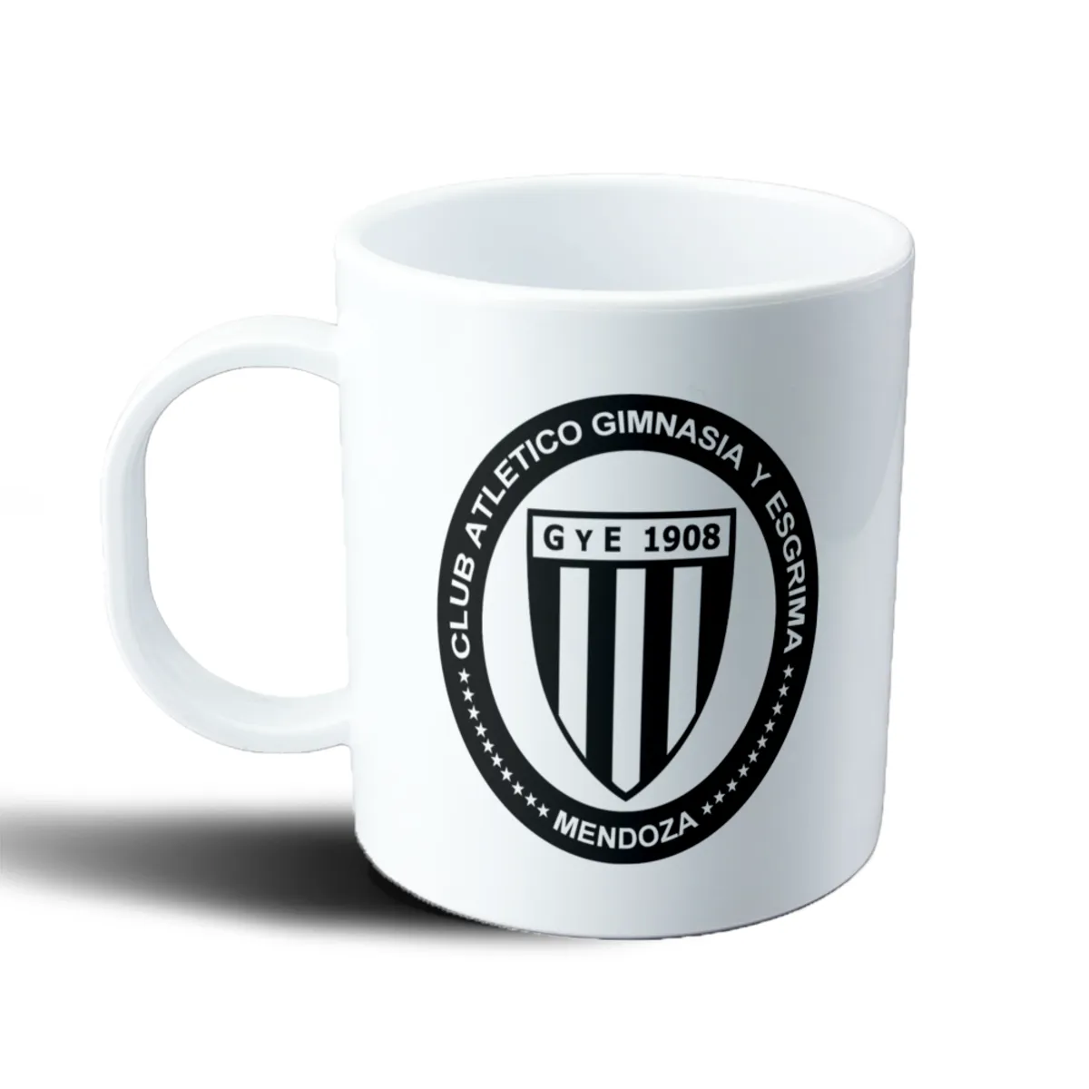 Taza de Plástico Gimnasia y Esgrima Mendoza Escudo Blanco y Negro - vista 2