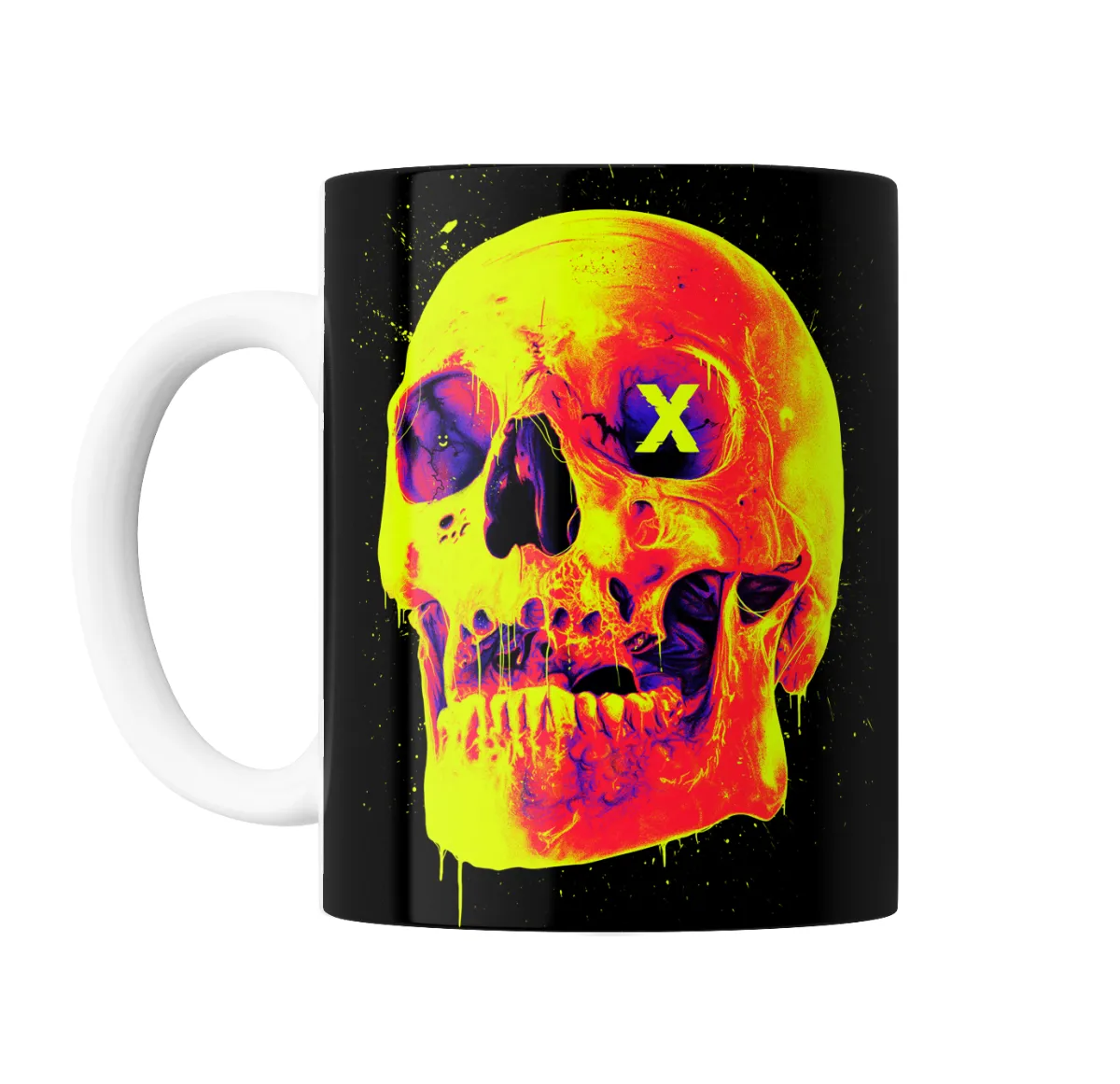 Taza de Cerámica Calavera Neón Amarilla y Violeta - vista 2