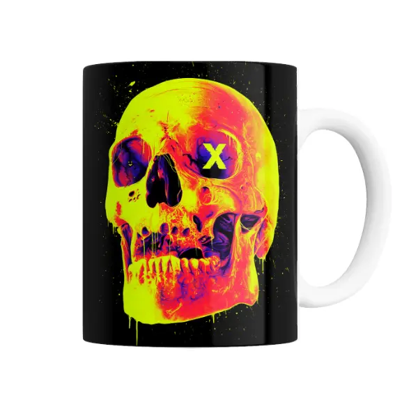 Taza de Cerámica Calavera Neón Amarilla y Violeta