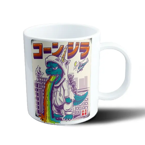 Taza de Plástico Godzilla Unicornio Arcoíris