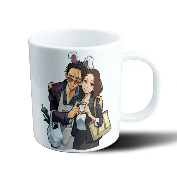Taza de Plástico Gokushufudou Tatsu y Miyu Corazón