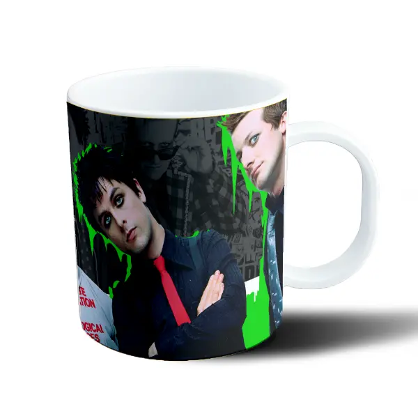 Taza de Plástico Green Day Banda Collage Verde