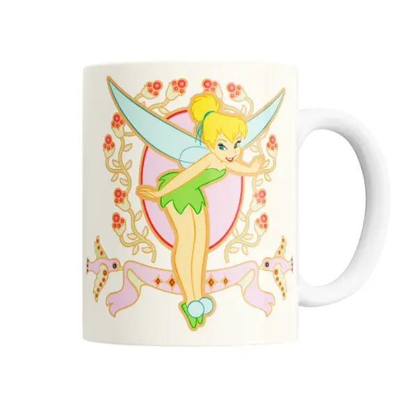 Taza de Cerámica Campanita Disney Diseño Art Nouveau con Flores