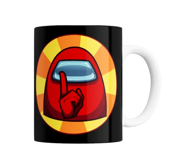 Taza de Cerámica Among Us Tripulante Rojo con Dedo en Silencio
