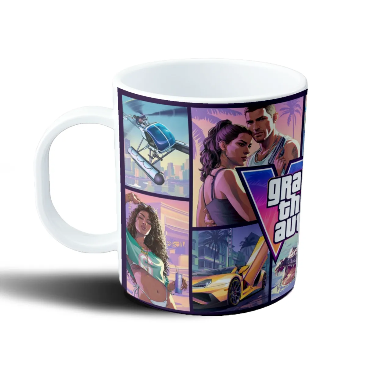 Taza de Plástico GTA VI Collage Lancha Flamenco Personajes - vista 2