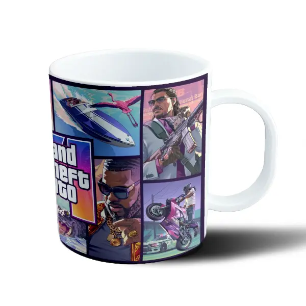 Taza de Plástico GTA VI Collage Lancha Flamenco Personajes