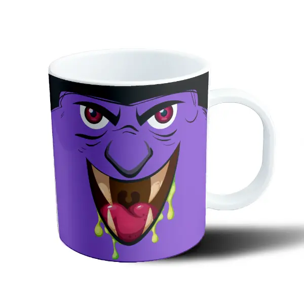Taza de Plástico Halloween Monstruo Violeta con Colmillos