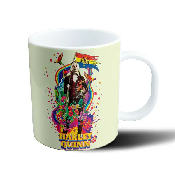 Taza de Plástico Harley Quinn Escuadrón Suicida Flores y Arcoíris