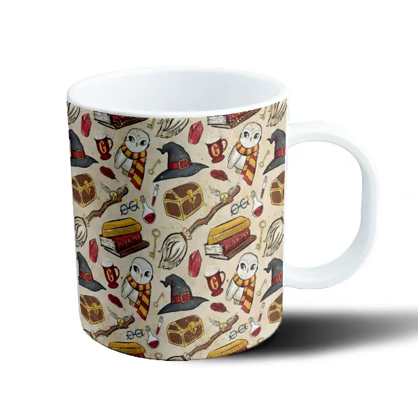 Taza de Plástico Harry Potter Patrón Hogwarts Búho Hedwig Pociones