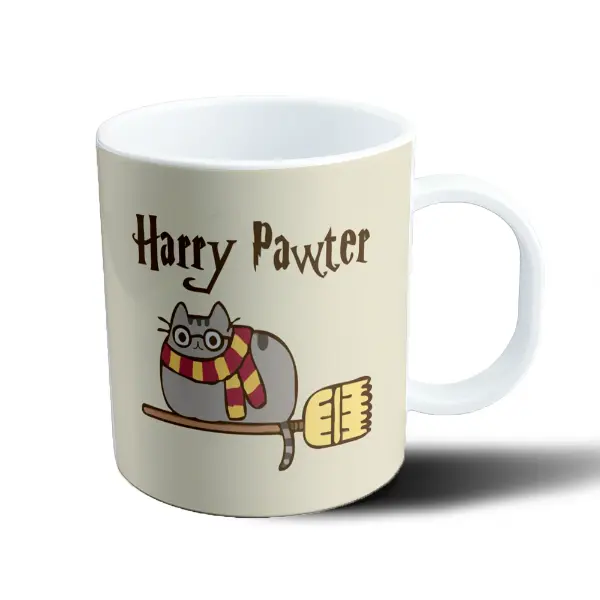 Taza de Plástico Harry Potter Gato Pawter Volando en Escoba