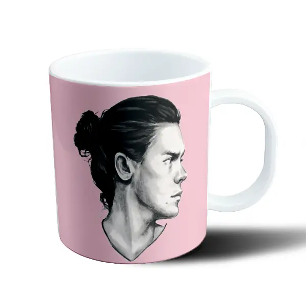 Taza de Plástico Harry Styles Perfil Dibujo en Gris