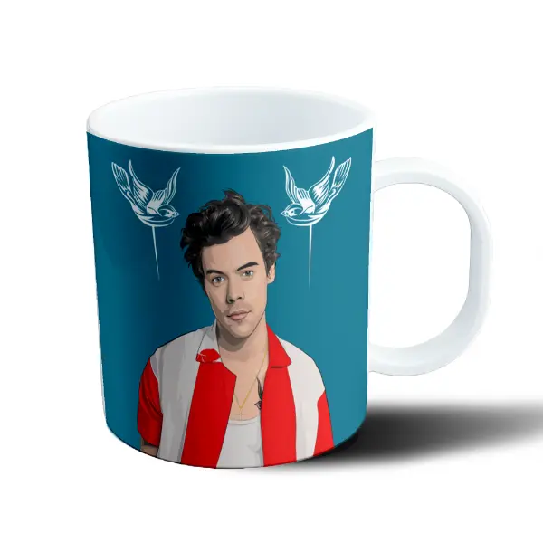 Taza de Plástico Harry Styles Ilustración Camisa Roja
