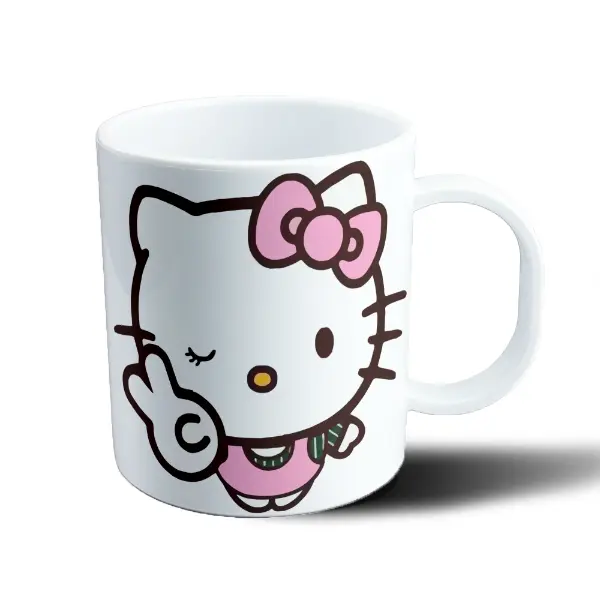 Taza de Plástico Hello Kitty Guiño y Señal de Paz