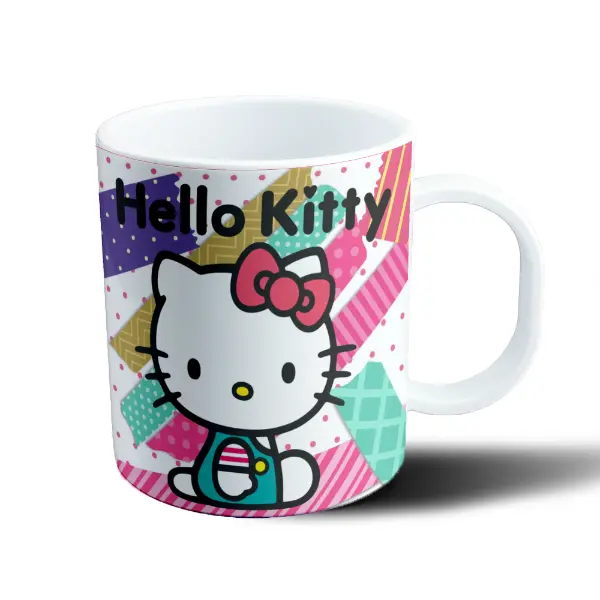 Taza de Plástico Hello Kitty con Retazos de Colores