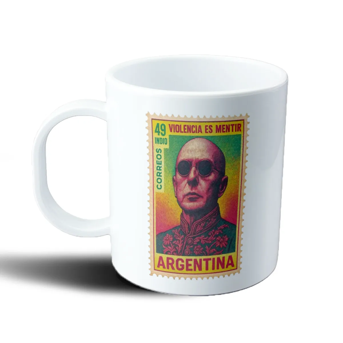 Taza de Plástico Indio Solari Violencia es Mentir Estampilla Argentina - vista 2