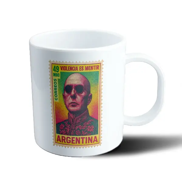 Taza de Plástico Indio Solari Violencia es Mentir Estampilla Argentina