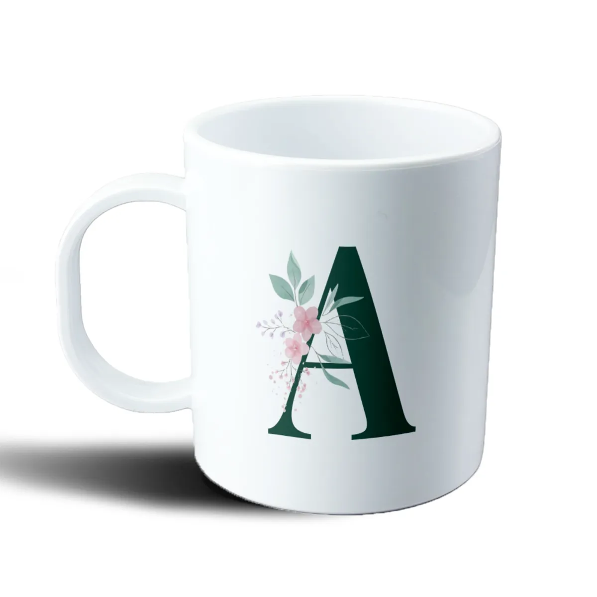 Taza de Plástico Iniciales Verde A Flores - vista 2