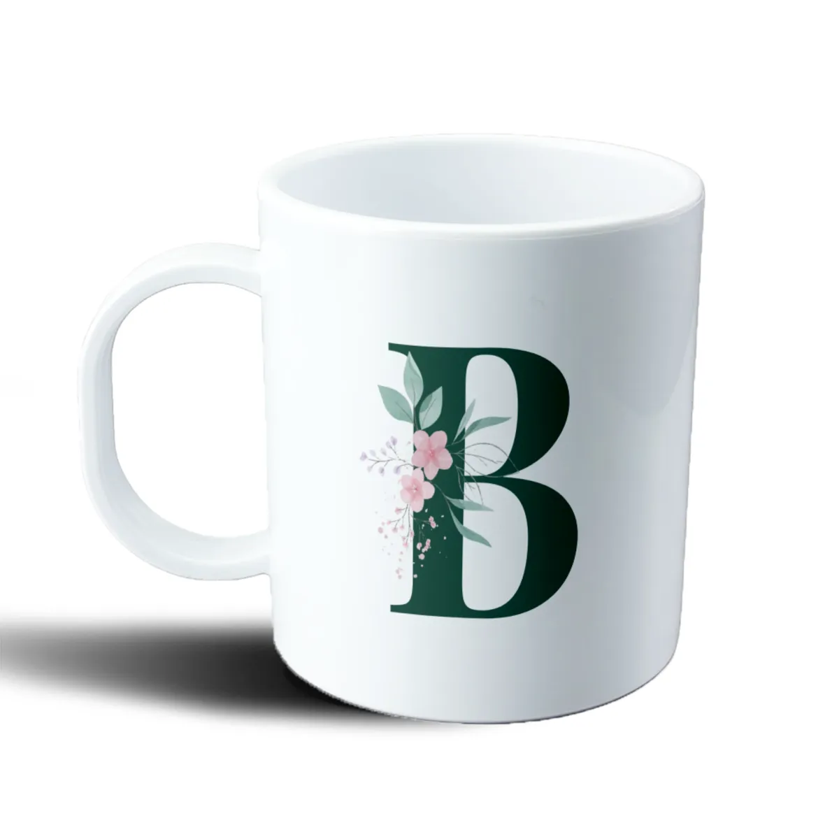 Taza de Plástico Iniciales Verde B con Flores - vista 2