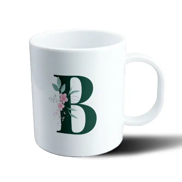 Taza de Plástico Iniciales Verde B con Flores