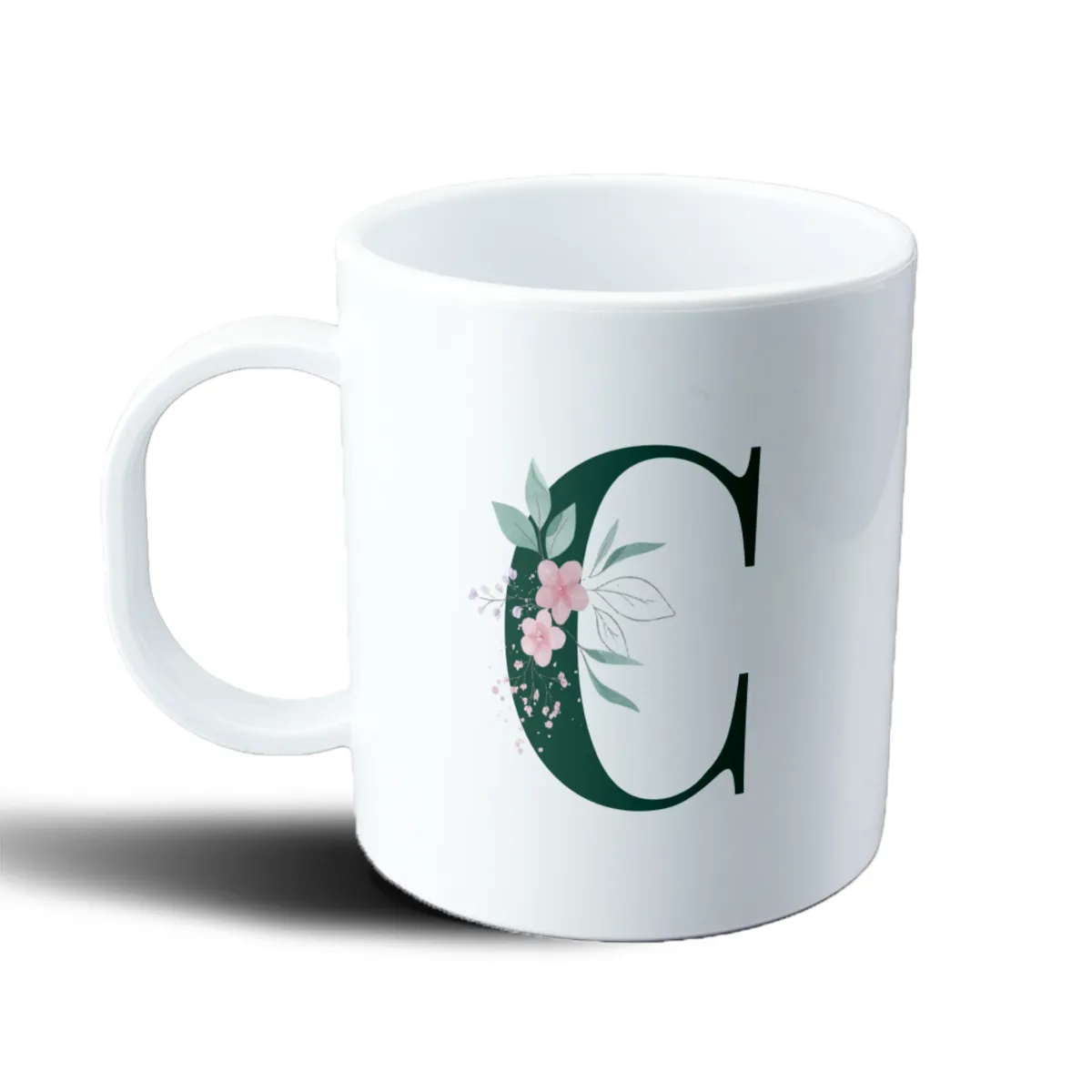 Taza de Plástico Inicial C Verde con Flores - vista 2