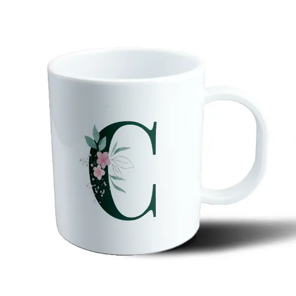 Taza de Plástico Inicial C Verde con Flores