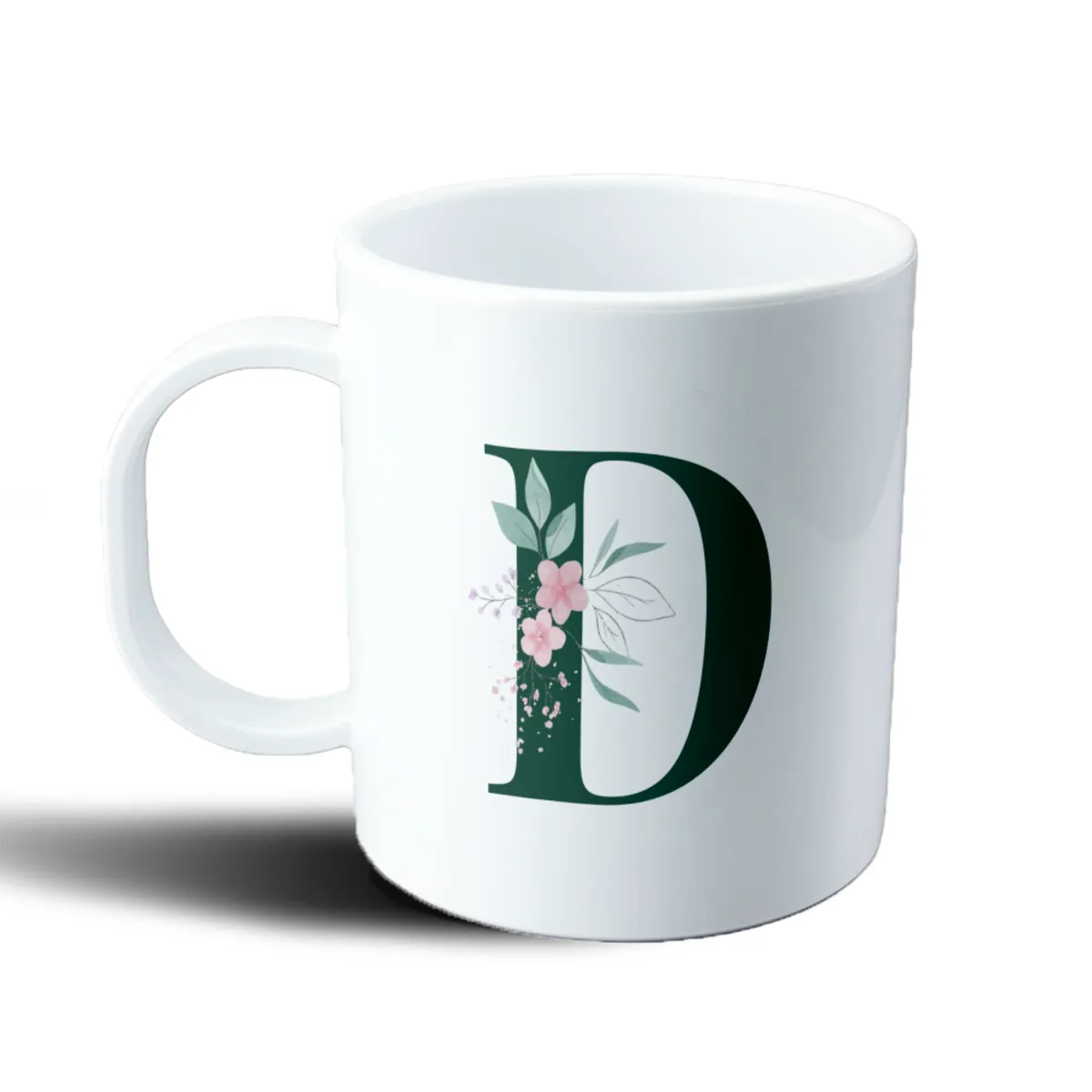 Taza de Plástico Iniciales Verde D con Flores - vista 2