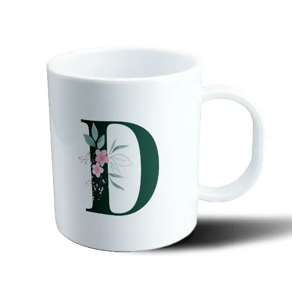 Taza de Plástico Iniciales Verde D con Flores