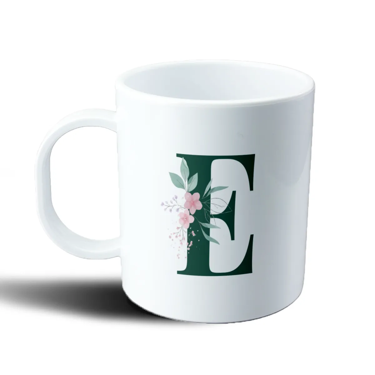 Taza de Plástico Iniciales Verde E con Flores - vista 2