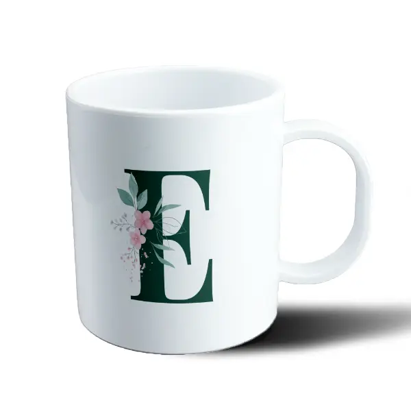 Taza de Plástico Iniciales Verde E con Flores