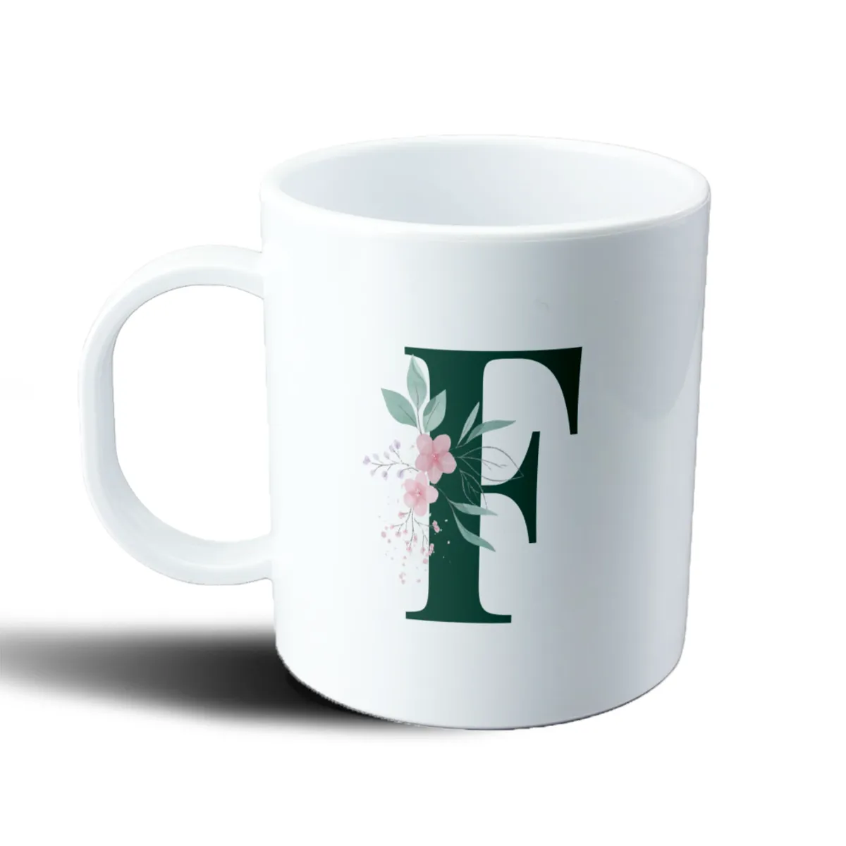 Taza de Plástico Iniciales F Verde con Flores - vista 2