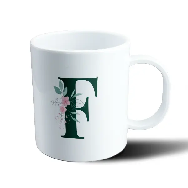 Taza de Plástico Iniciales F Verde con Flores
