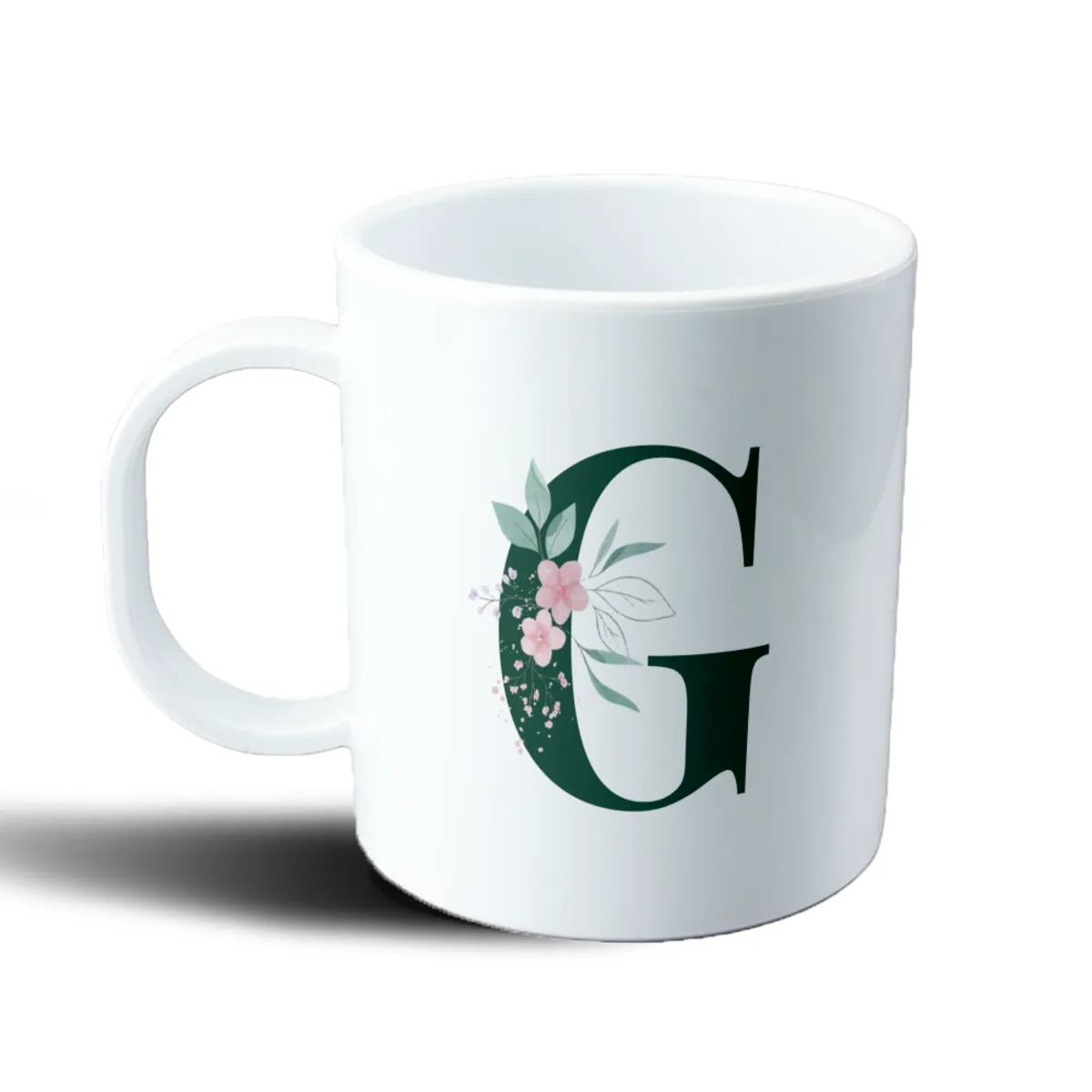 Taza de Plástico Iniciales G Verde con Flores - vista 2